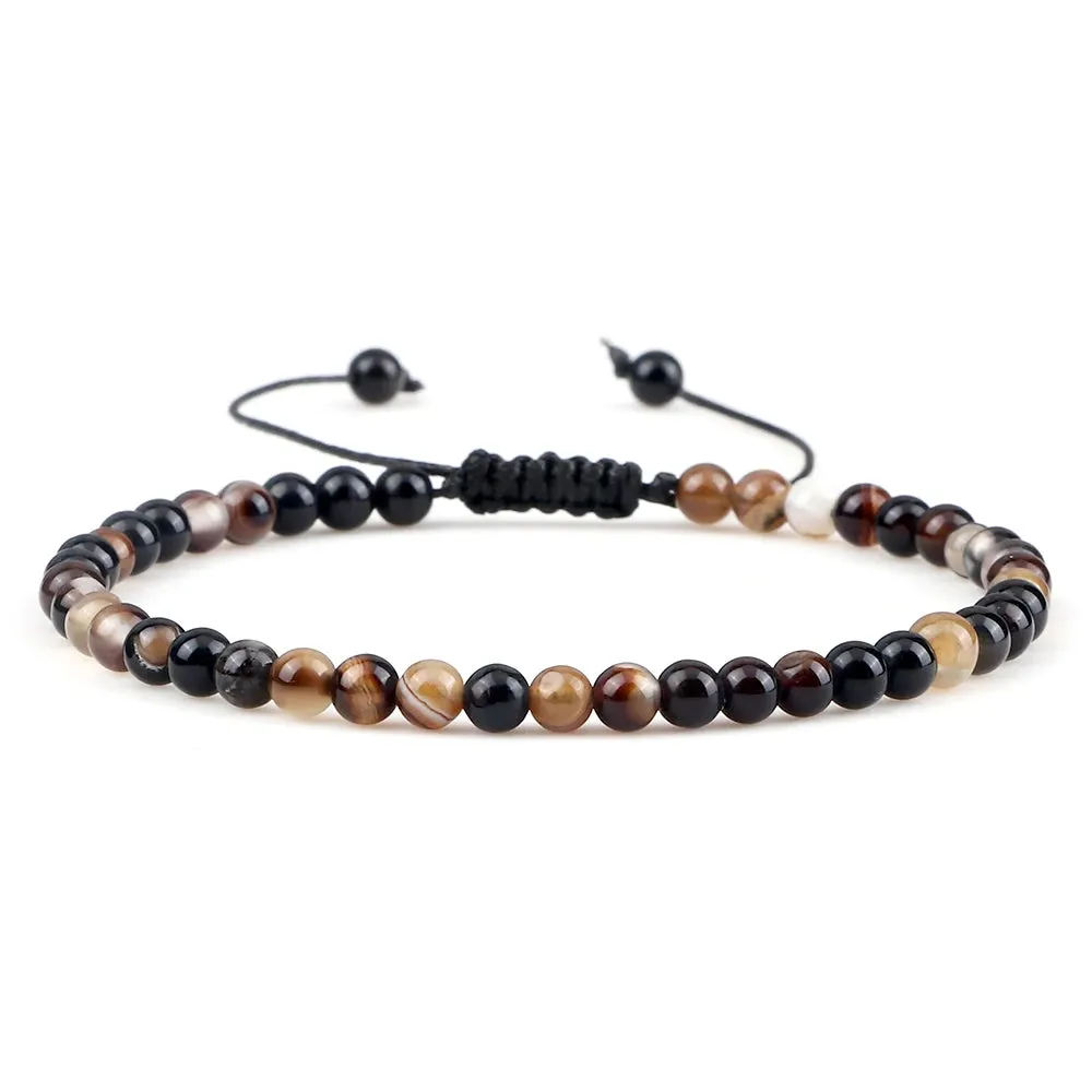 4MM Natural Stone Round Beads Bracelet Women Minimalism Adjustable Leather String Bangles Jewelry Men Healing Yoga Gift