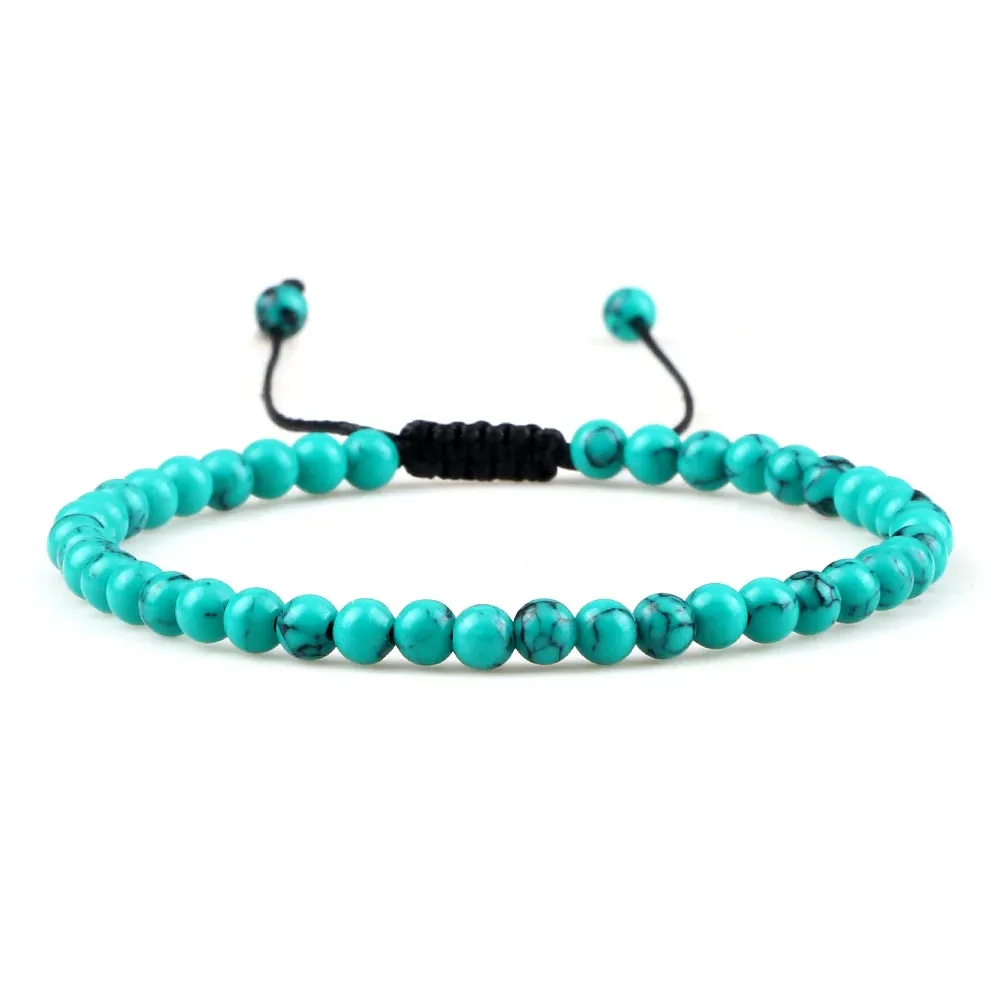 4MM Natural Stone Round Beads Bracelet Women Minimalism Adjustable Leather String Bangles Jewelry Men Healing Yoga Gift