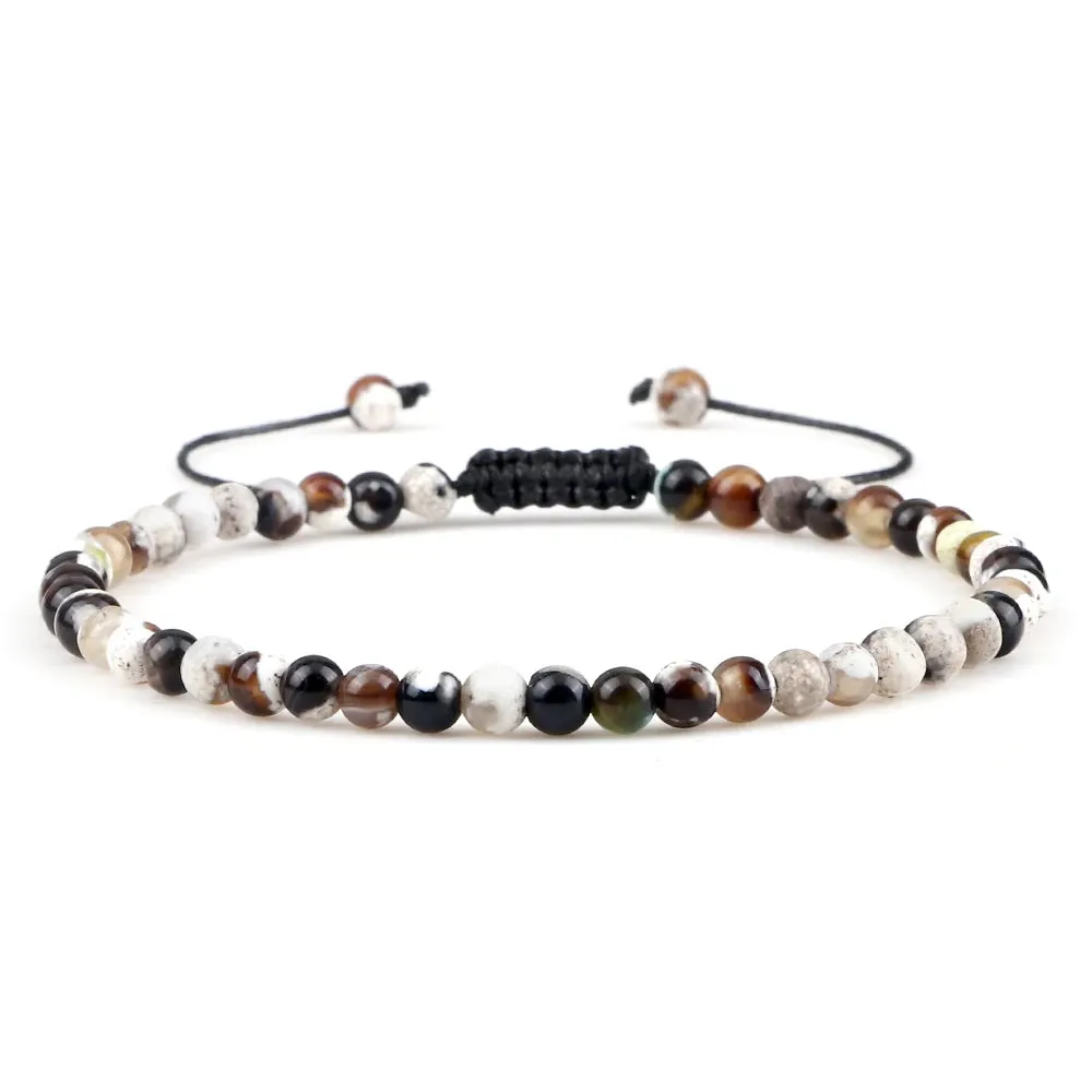 4MM Natural Stone Round Beads Bracelet Women Minimalism Adjustable Leather String Bangles Jewelry Men Healing Yoga Gift