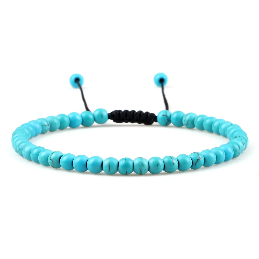 4MM Natural Stone Round Beads Bracelet Women Minimalism Adjustable Leather String Bangles Jewelry Men Healing Yoga Gift