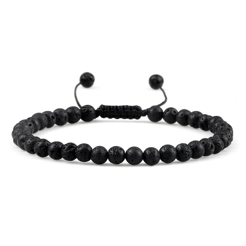4MM Natural Stone Round Beads Bracelet Women Minimalism Adjustable Leather String Bangles Jewelry Men Healing Yoga Gift