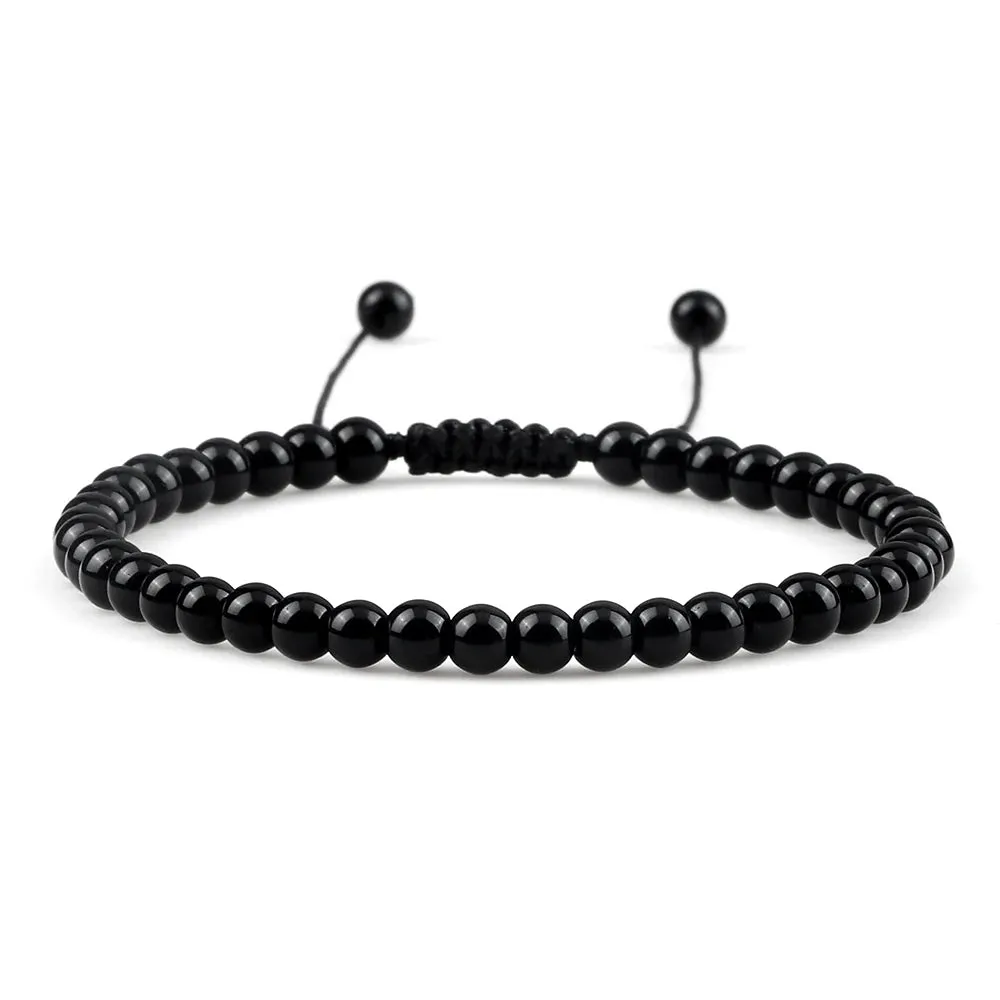 4MM Natural Stone Round Beads Bracelet Women Minimalism Adjustable Leather String Bangles Jewelry Men Healing Yoga Gift