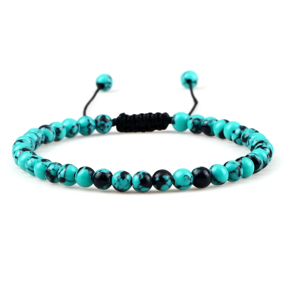 4MM Natural Stone Round Beads Bracelet Women Minimalism Adjustable Leather String Bangles Jewelry Men Healing Yoga Gift
