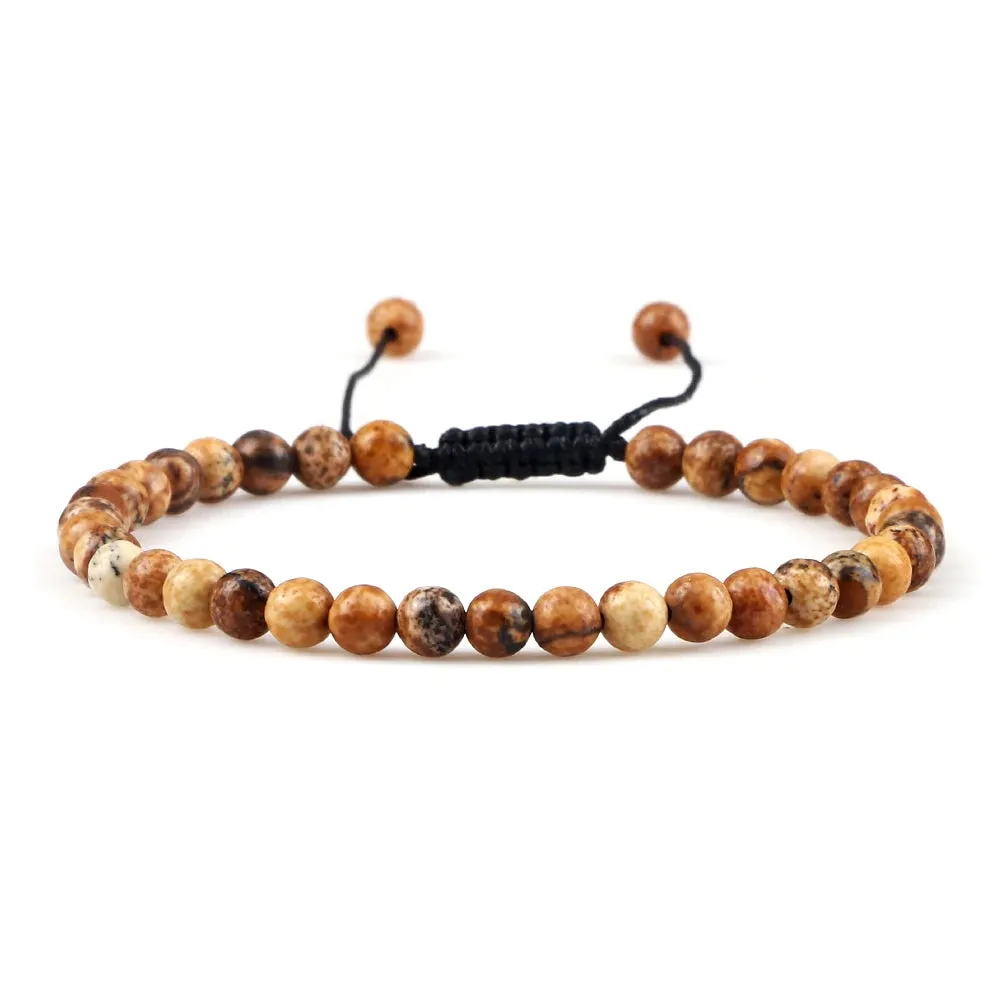 4MM Natural Stone Round Beads Bracelet Women Minimalism Adjustable Leather String Bangles Jewelry Men Healing Yoga Gift