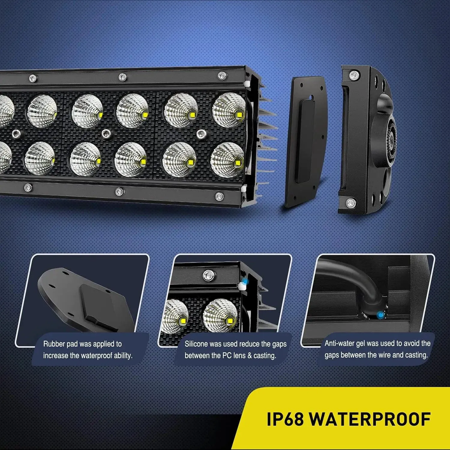50 Inch 288W 18560LM Double Row Black Curved Spot Flood LED Light Bar | 14AWG Wire 5Pin Switch