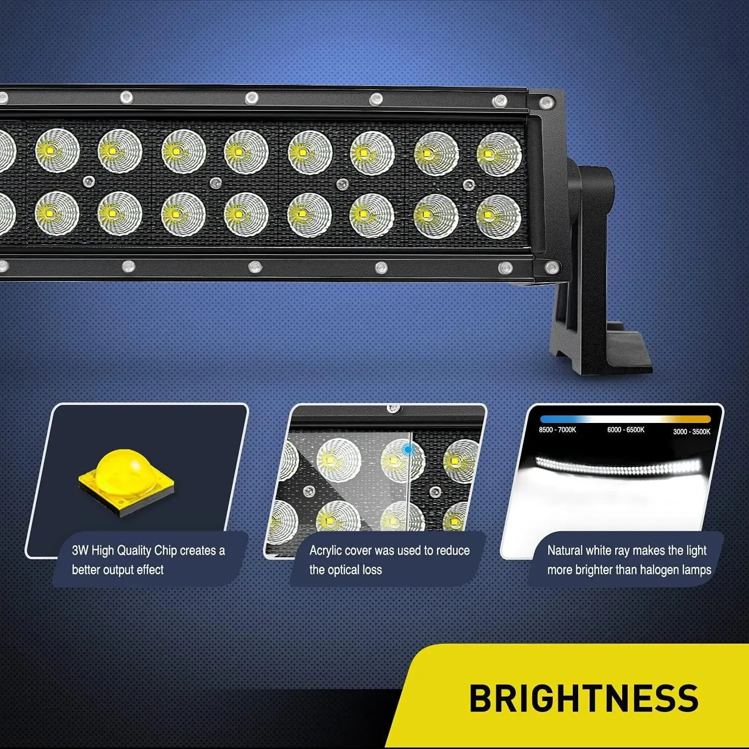 50 Inch 288W 18560LM Double Row Black Curved Spot Flood LED Light Bar | 14AWG Wire 5Pin Switch