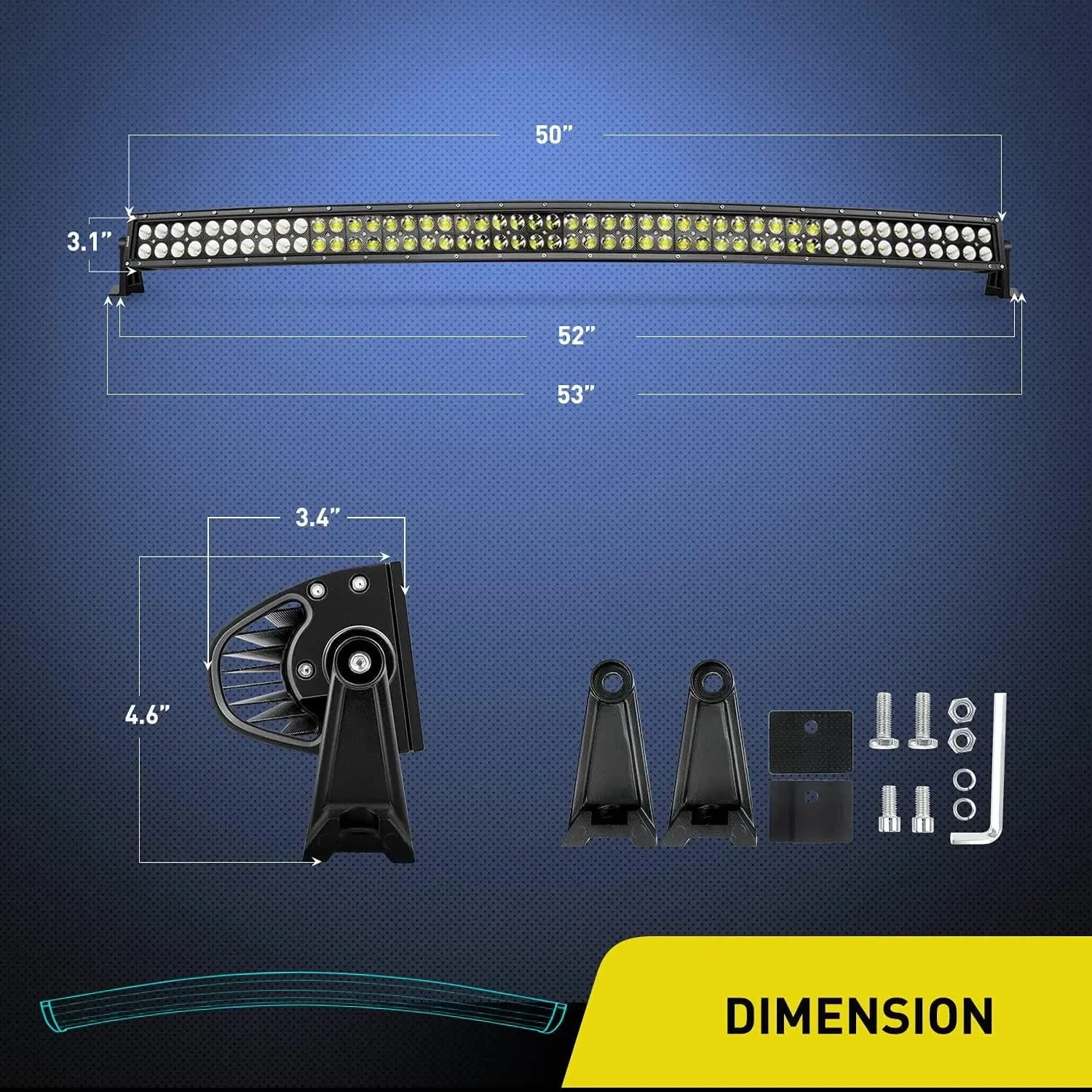 50 Inch 288W 18560LM Double Row Black Curved Spot Flood LED Light Bar | 14AWG Wire 5Pin Switch