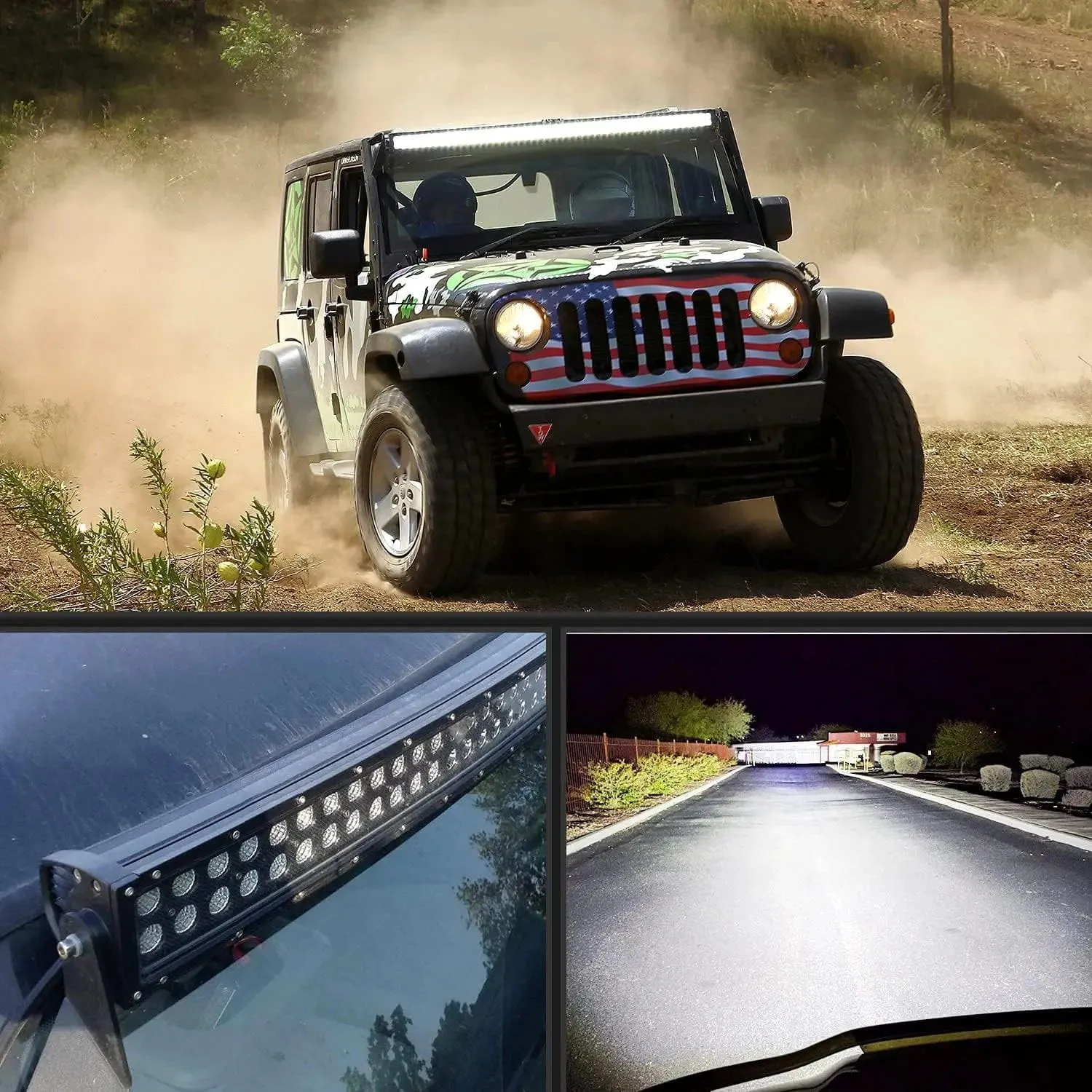 50 Inch 288W 18560LM Double Row Black Curved Spot Flood LED Light Bar | 14AWG Wire 5Pin Switch