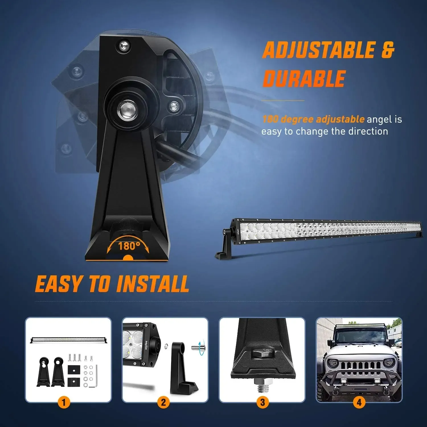52 Inch 300W 30000LM Double Row Spot Flood LED Light Bar