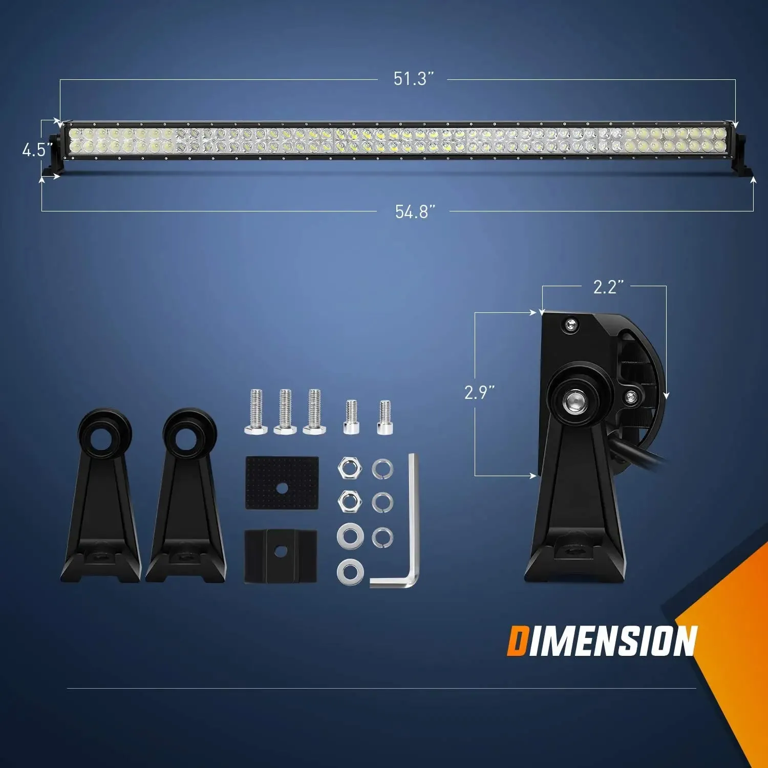 52 Inch 300W 30000LM Double Row Spot Flood LED Light Bar