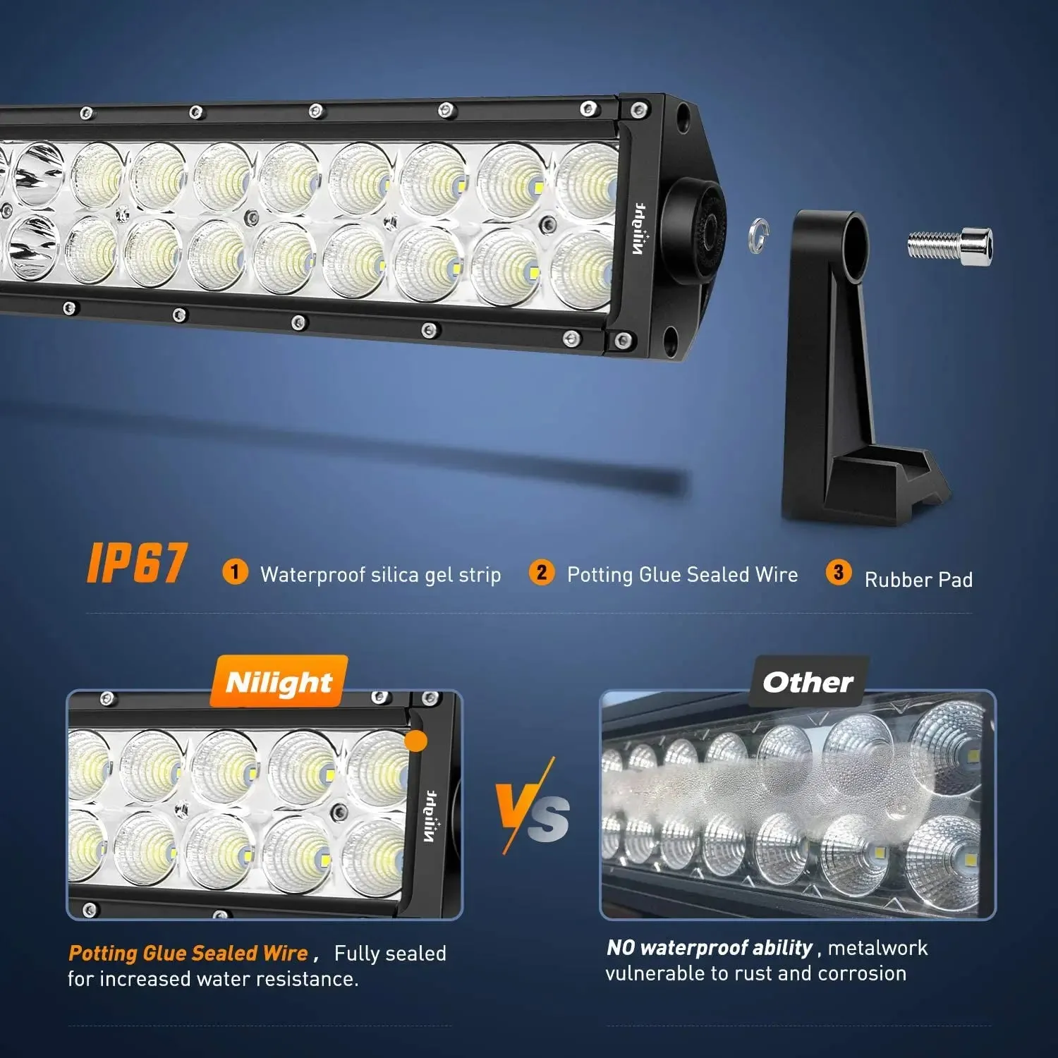52 Inch 300W 30000LM Double Row Spot Flood LED Light Bar