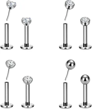 8pcs G23 Titanium Flat Back Earrings Stud Threadless Tragus Cartilage Lip Medusa Piercing Jewelry