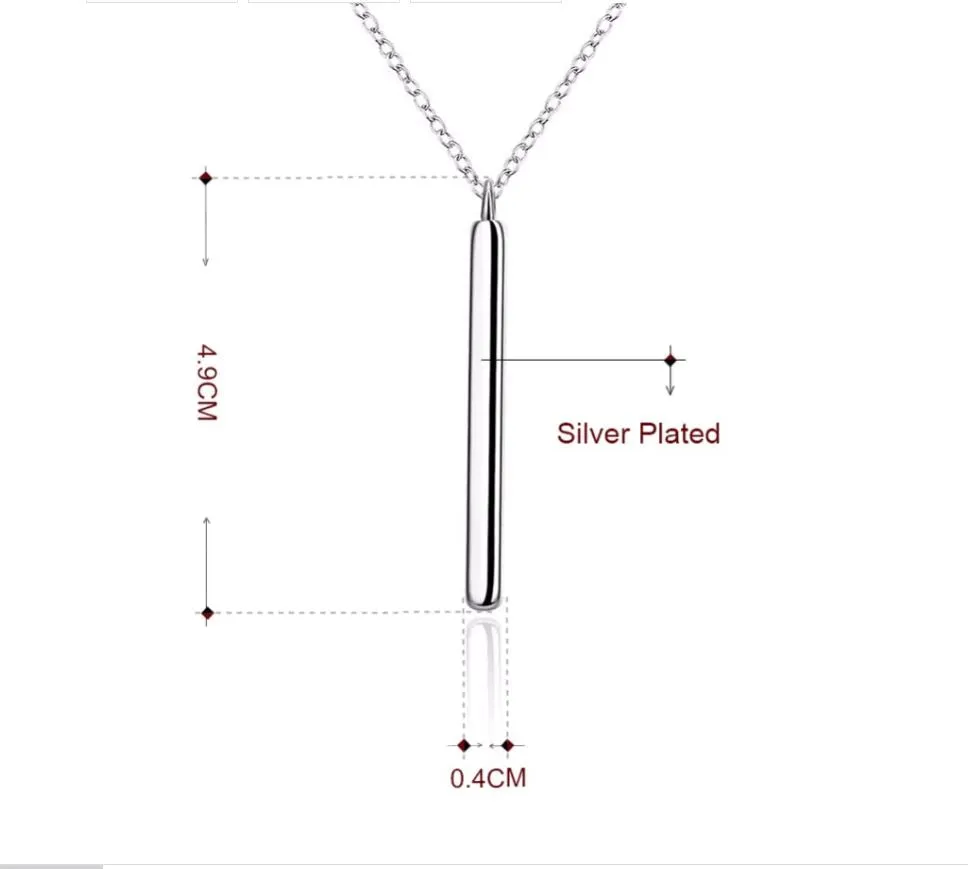 .925 Sterling Silver Bar Pendant with 18" (22mm) Silver Necklace