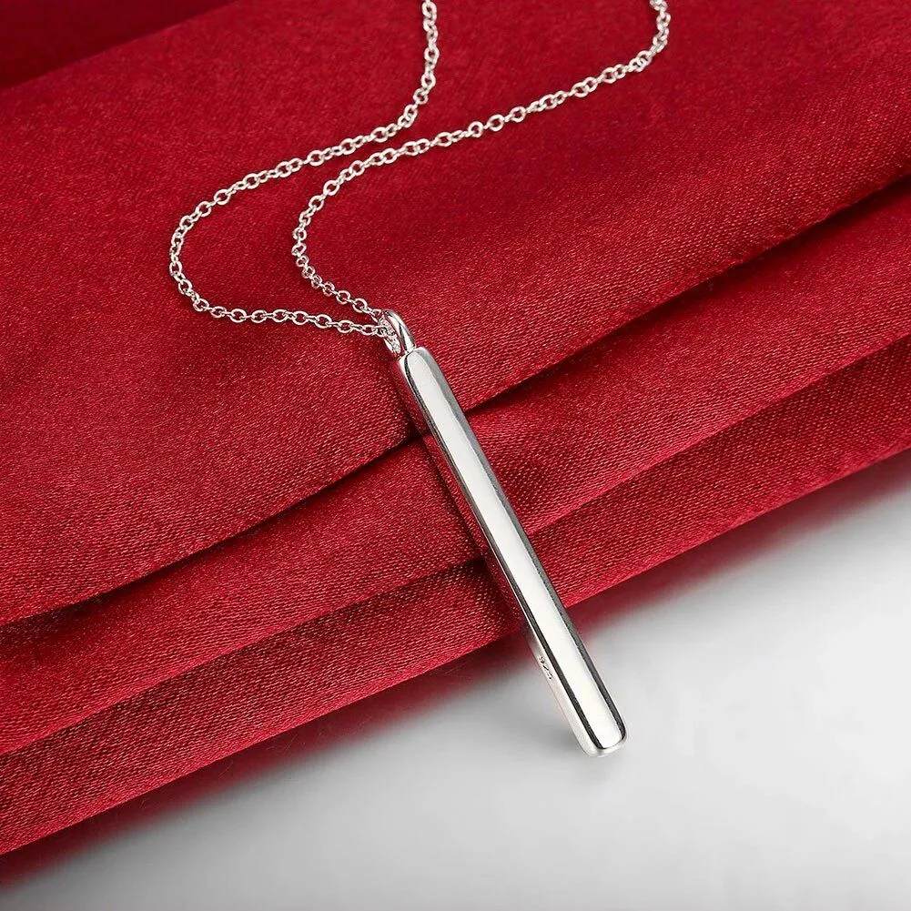 .925 Sterling Silver Bar Pendant with 18" (22mm) Silver Necklace