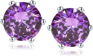 925 Sterling Silver Birthstone Earrings for Women Small Stud Earrings Round/Princess Cut Gemstone Earrings Birthstone Jewelry