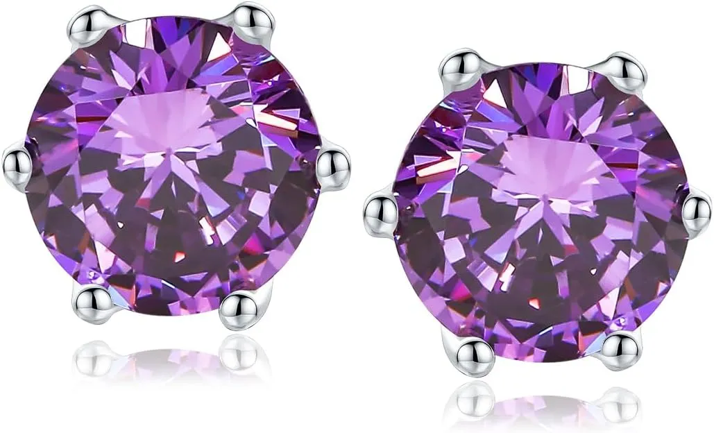 925 Sterling Silver Birthstone Earrings for Women Small Stud Earrings Round/Princess Cut Gemstone Earrings Birthstone Jewelry