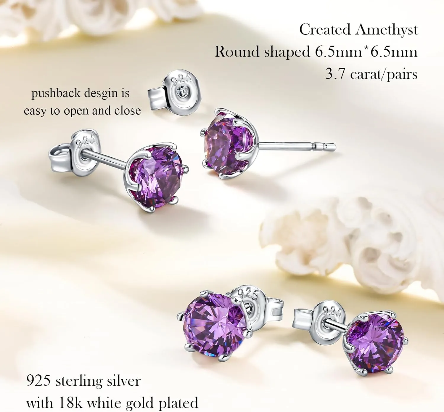 925 Sterling Silver Birthstone Earrings for Women Small Stud Earrings Round/Princess Cut Gemstone Earrings Birthstone Jewelry