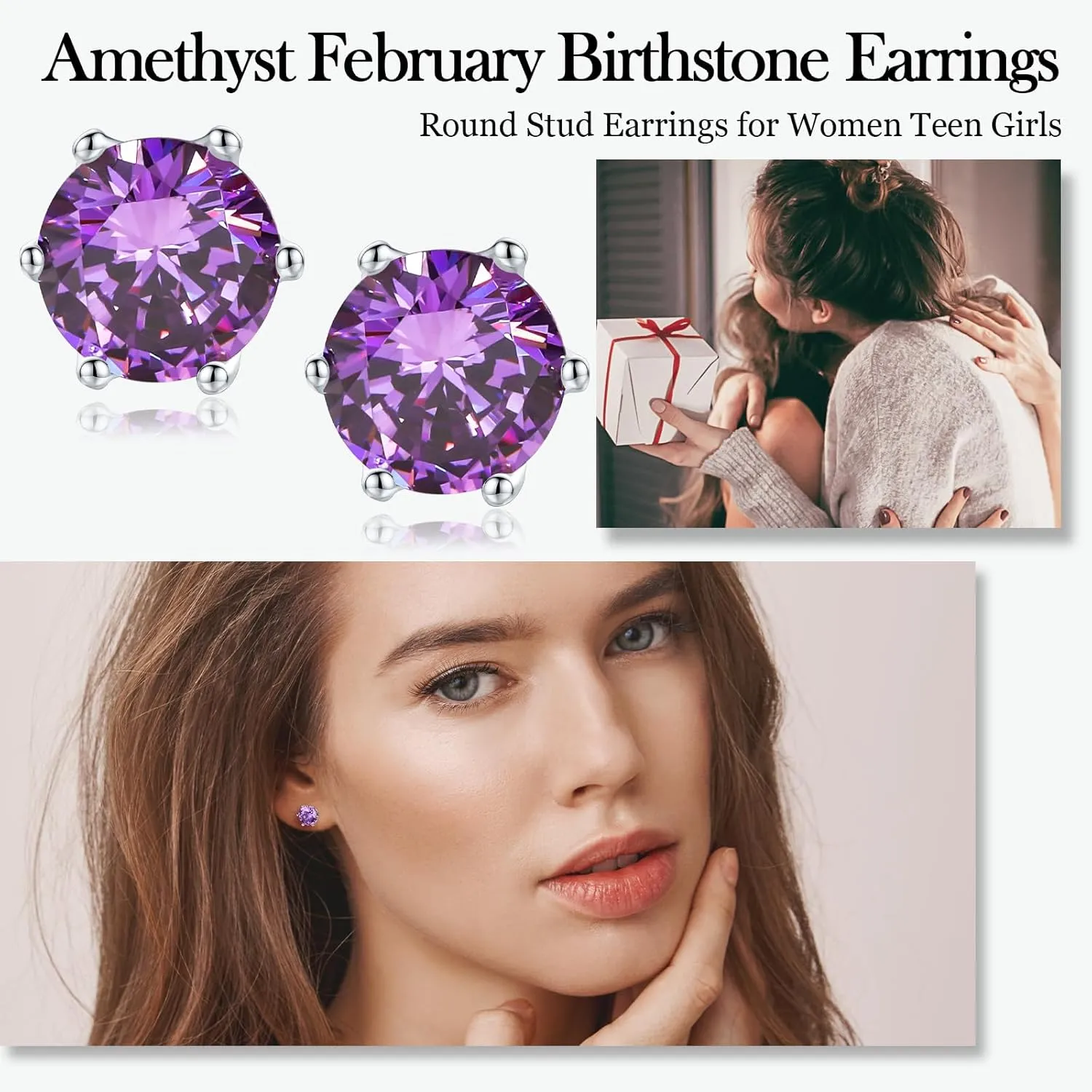 925 Sterling Silver Birthstone Earrings for Women Small Stud Earrings Round/Princess Cut Gemstone Earrings Birthstone Jewelry