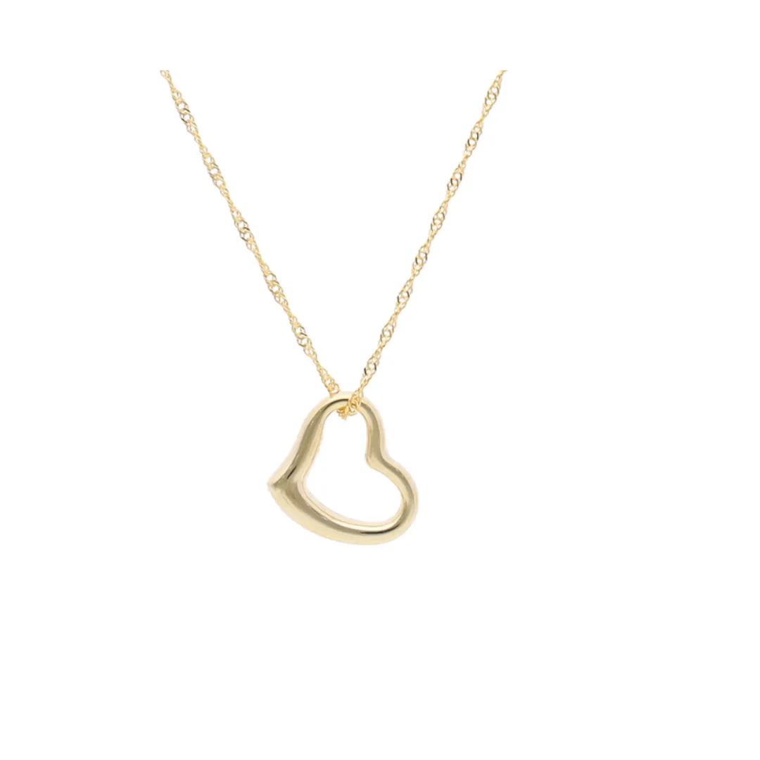 9kt Yellow Gold Tiffany Open Heart Pendant (12mm or 14mm)