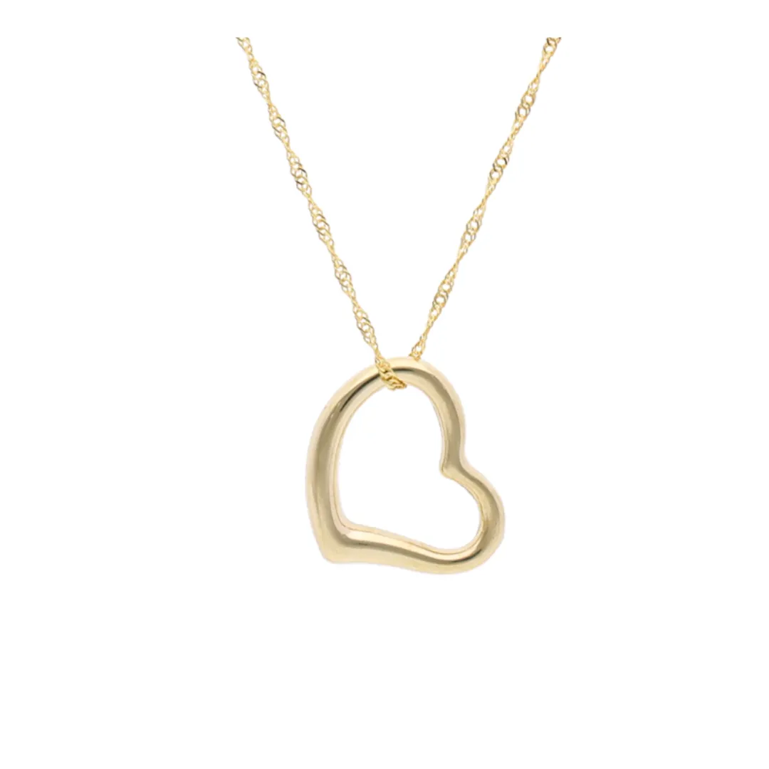 9kt Yellow Gold Tiffany Open Heart Pendant (12mm or 14mm)