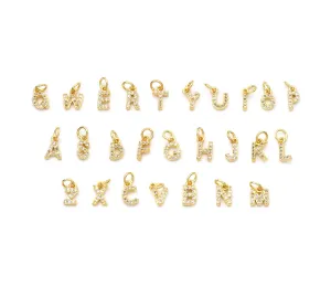 A Cute Gold CZ Initial Charm, Alphabet Name Letter Charm,sku#LX193