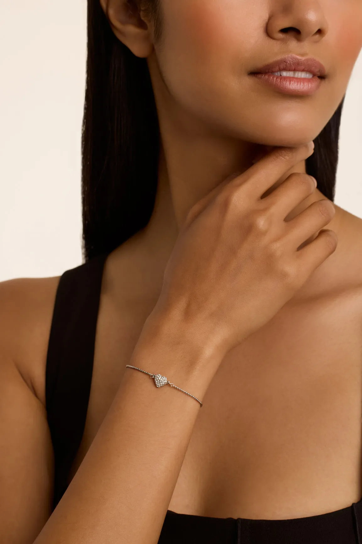 Adoria Crystal Sweetheart Adjustable Bracelet Silver