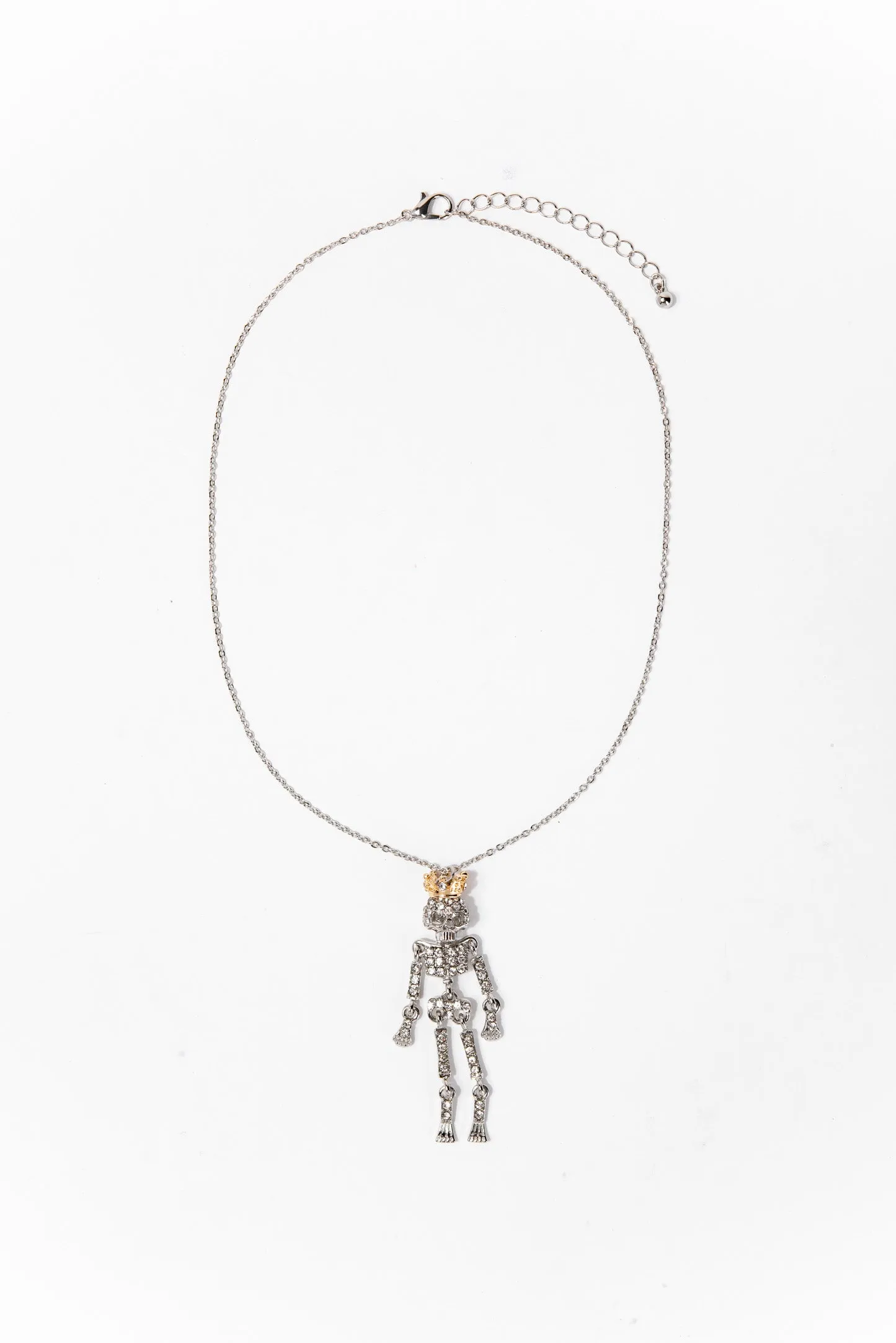 Alice Skeleton Halloween Necklace - Silver