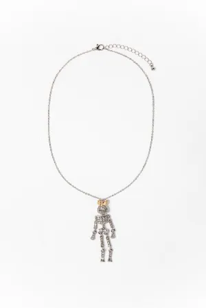 Alice Skeleton Halloween Necklace - Silver