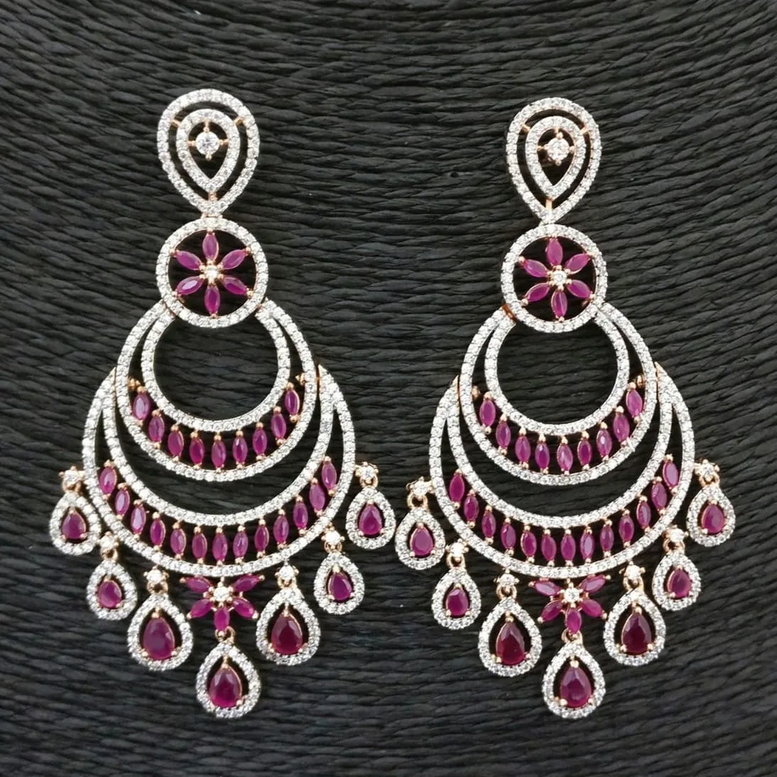 American Diamond Chandbali Ruby Earrings
