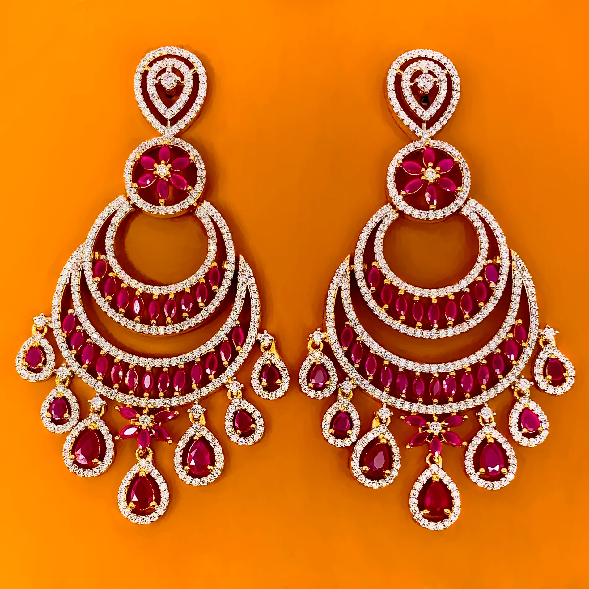 American Diamond Chandbali Ruby Earrings