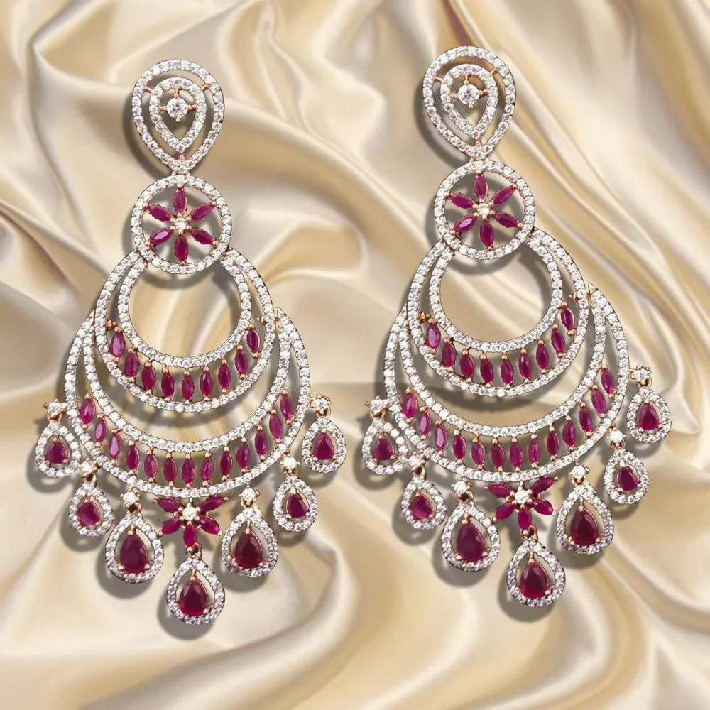 American Diamond Chandbali Ruby Earrings