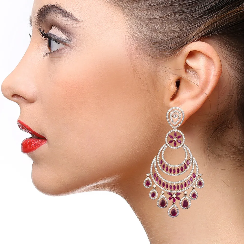 American Diamond Chandbali Ruby Earrings