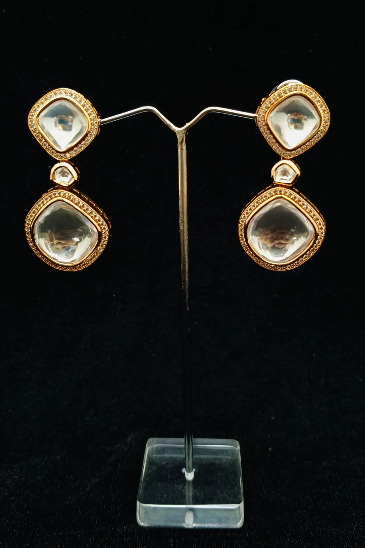 Beautifully Gold Plated Royal Kundan Beaded Earrings (E858)