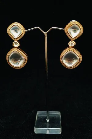 Beautifully Gold Plated Royal Kundan Beaded Earrings (E858)