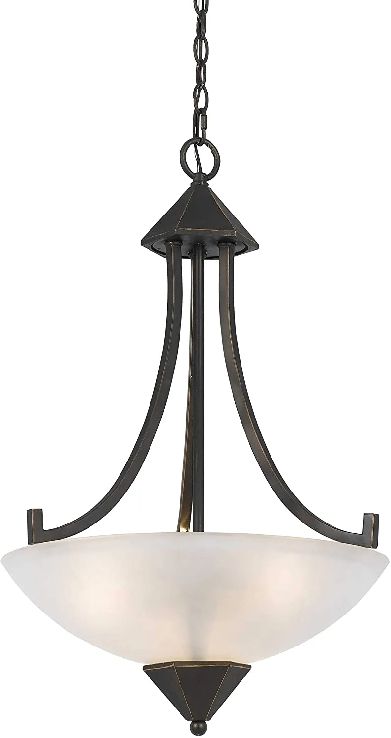 Benzara 3 Bulb Pendant Fixture with Metal Frame and Smoked Glass Shade, Bronze