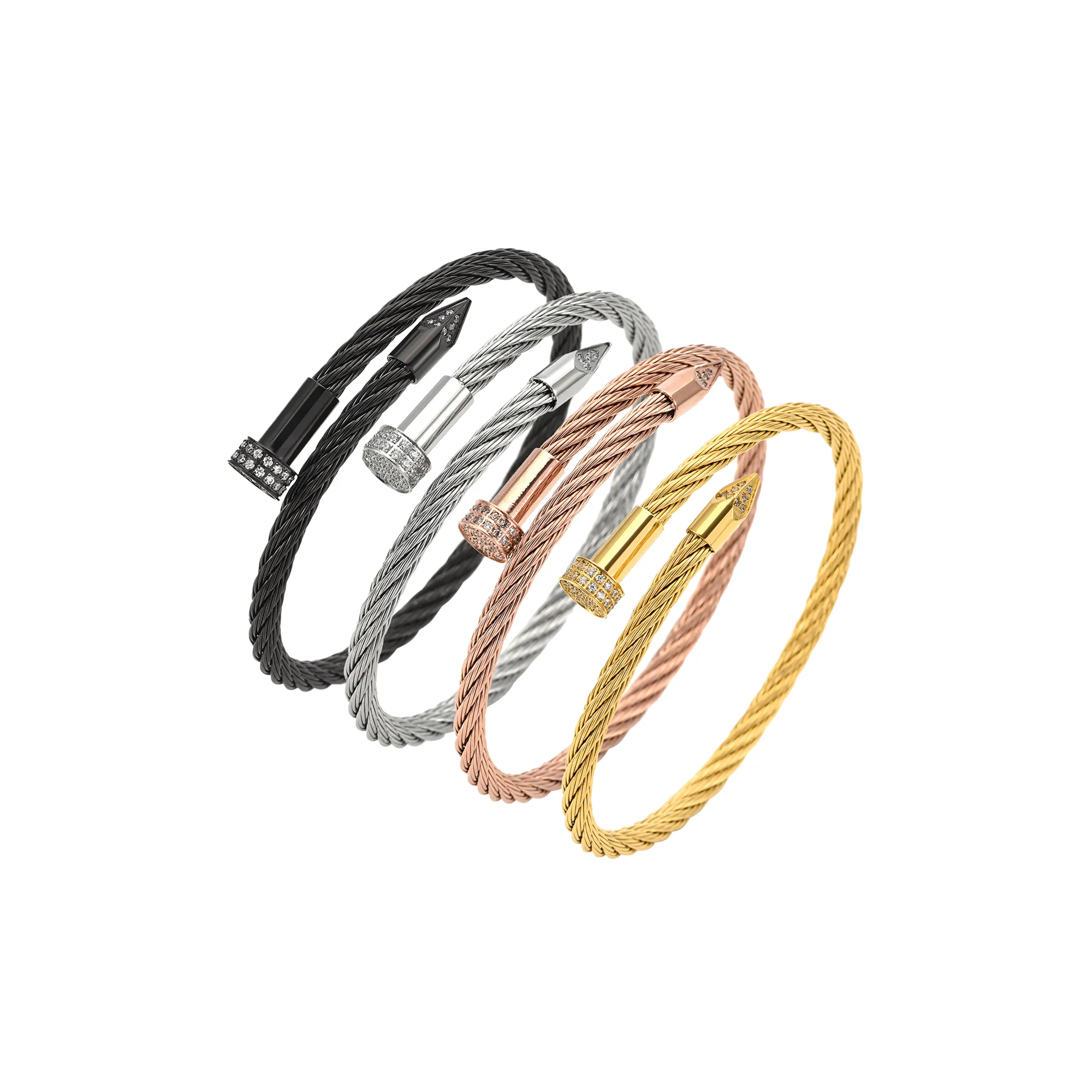 BG005B B.Tiff Black Pavé Pointe Cable Bangle Bracelet