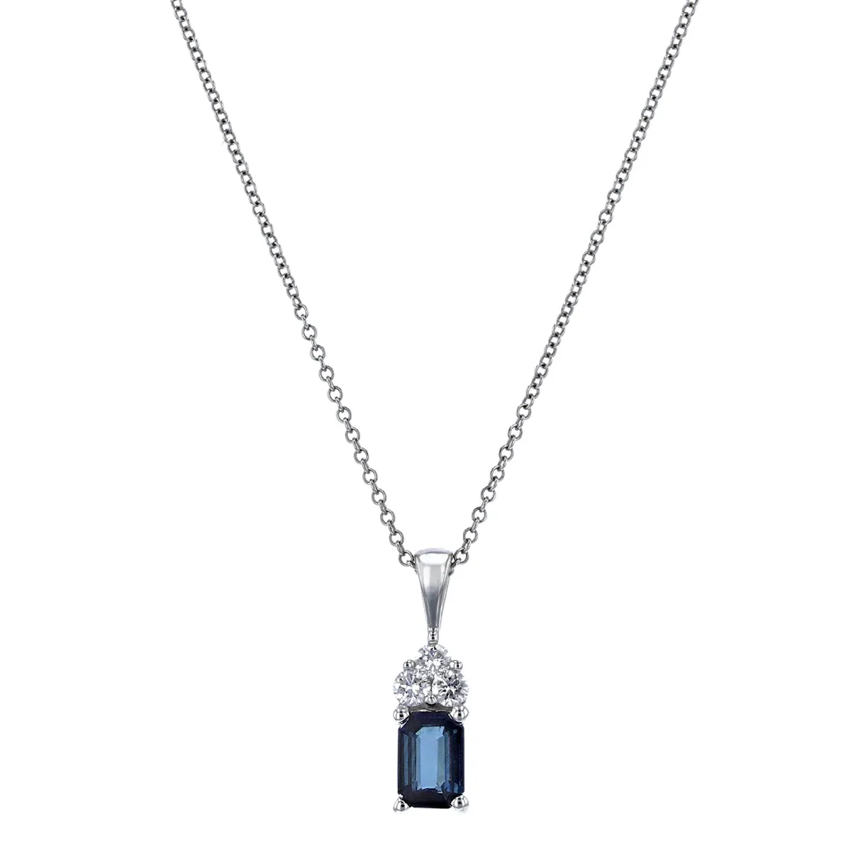 Bijou Collection Sapphire and Diamond Trefoil Pendant | 9K White Gold