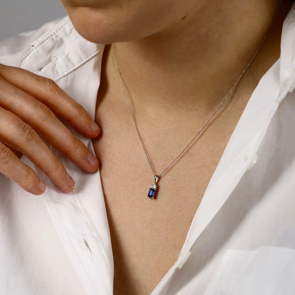 Bijou Collection Sapphire and Diamond Trefoil Pendant | 9K White Gold