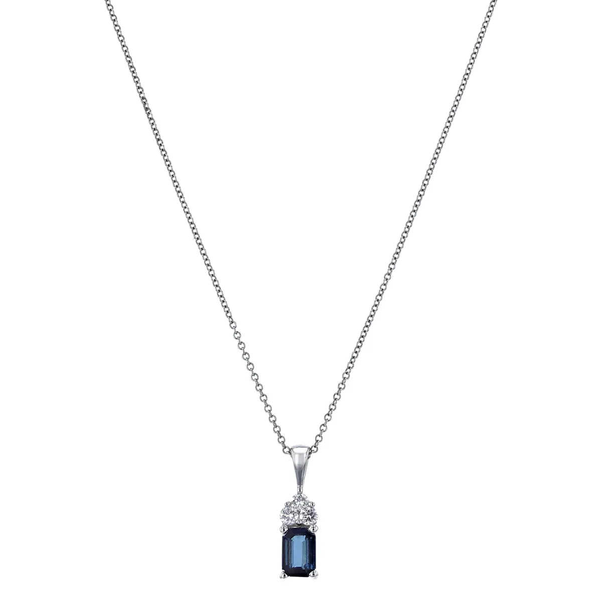 Bijou Collection Sapphire and Diamond Trefoil Pendant | 9K White Gold