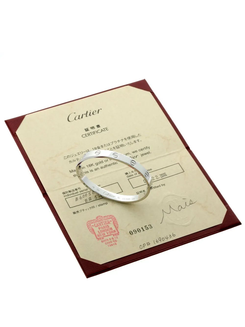 Cartier Love Bracelet in 18k White Gold Sz 16