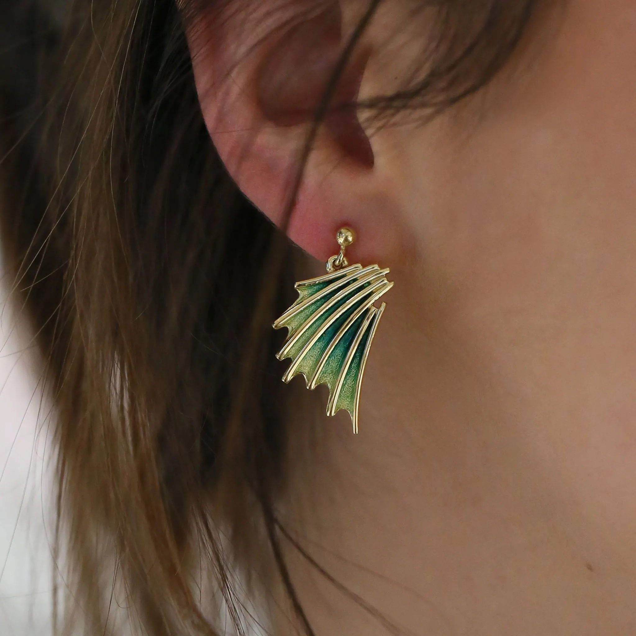 Cascade Enamel Drop Earrings in 18ct Yellow Gold