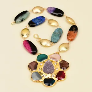 Colorful Agate Gold Pearl Necklace