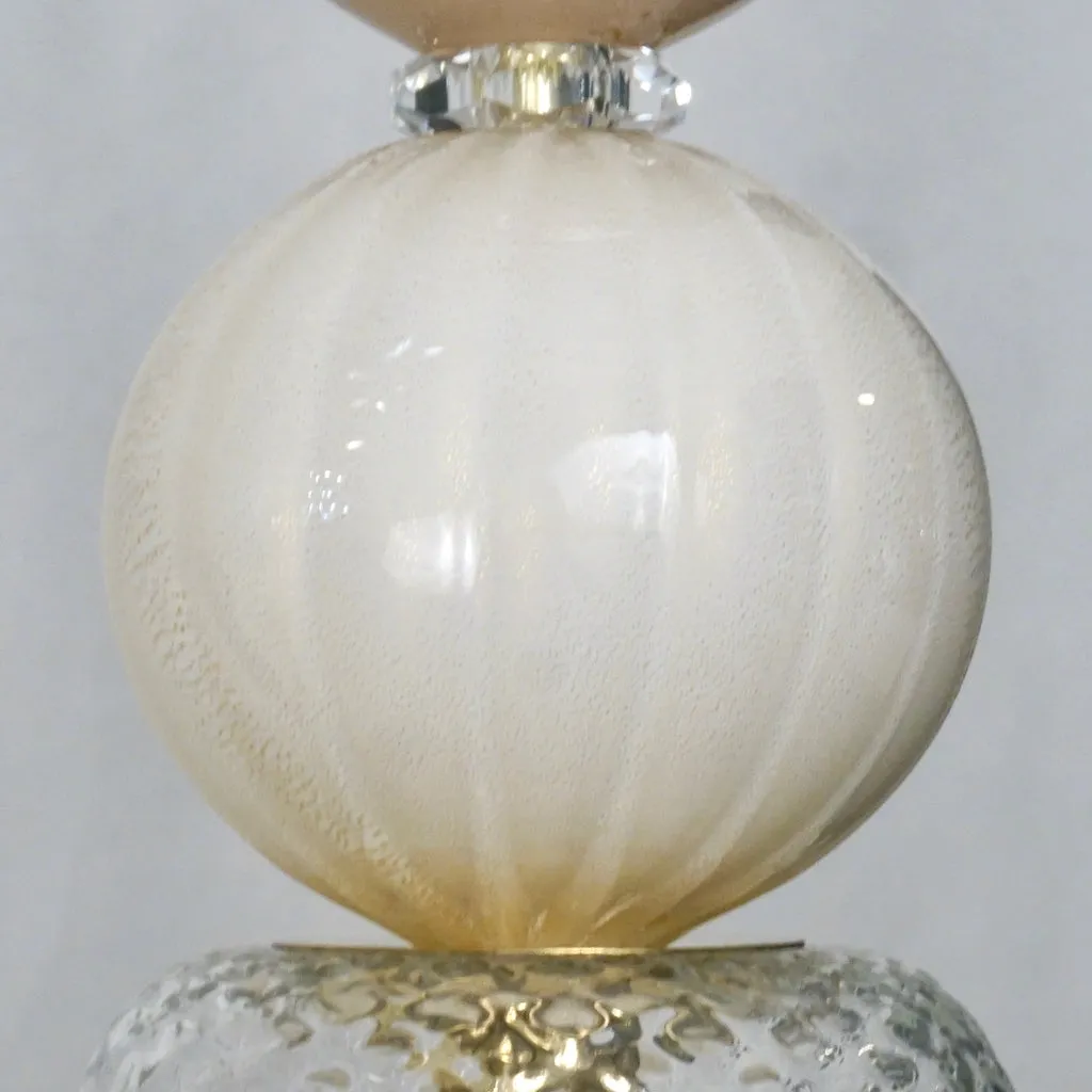 Contemporary Bespoke Italian Crystal Pink Gold Cream Murano Glass Pendant Light
