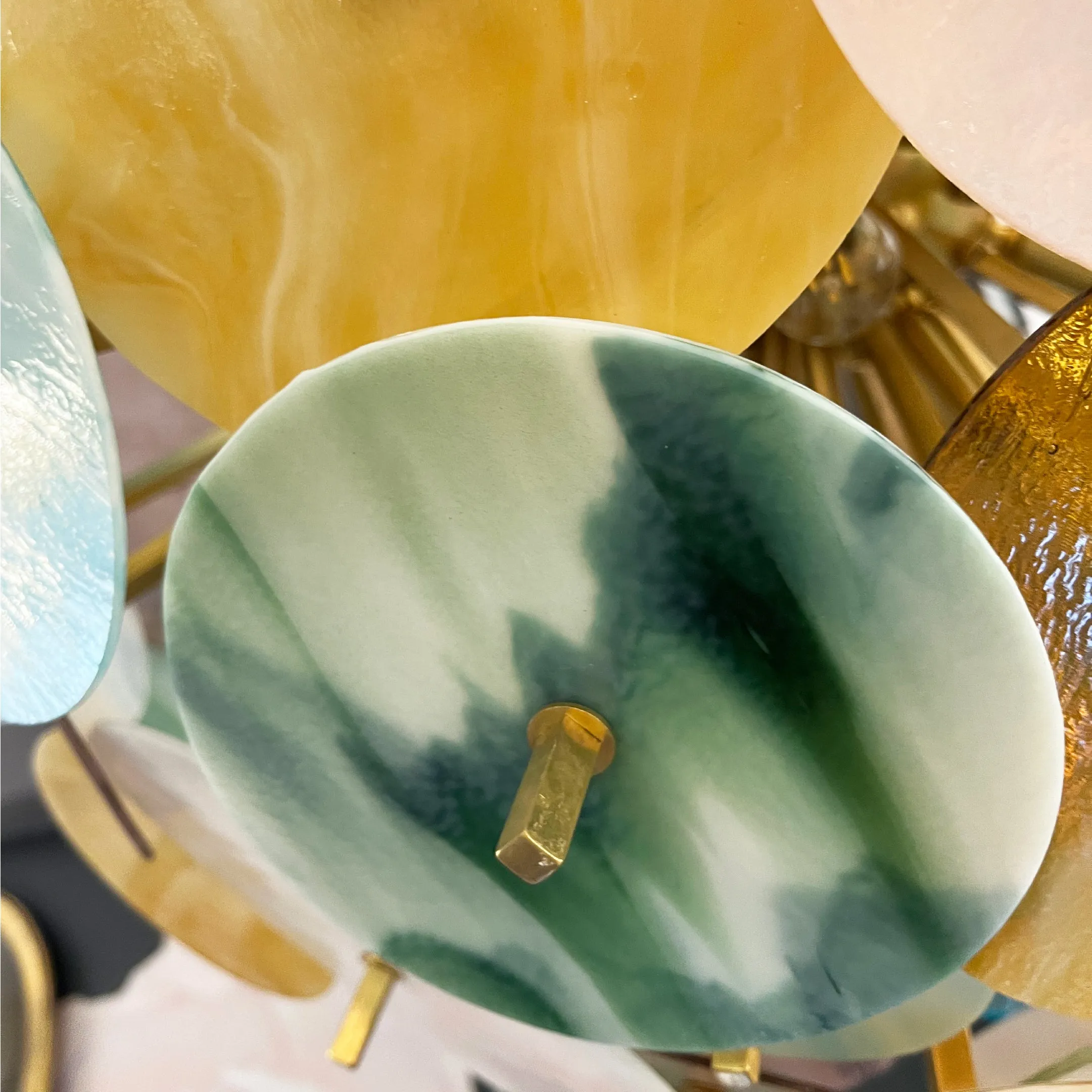 Contemporary Italian Amber White Aqua Blue Green Murano Glass Sputnik Flushmount