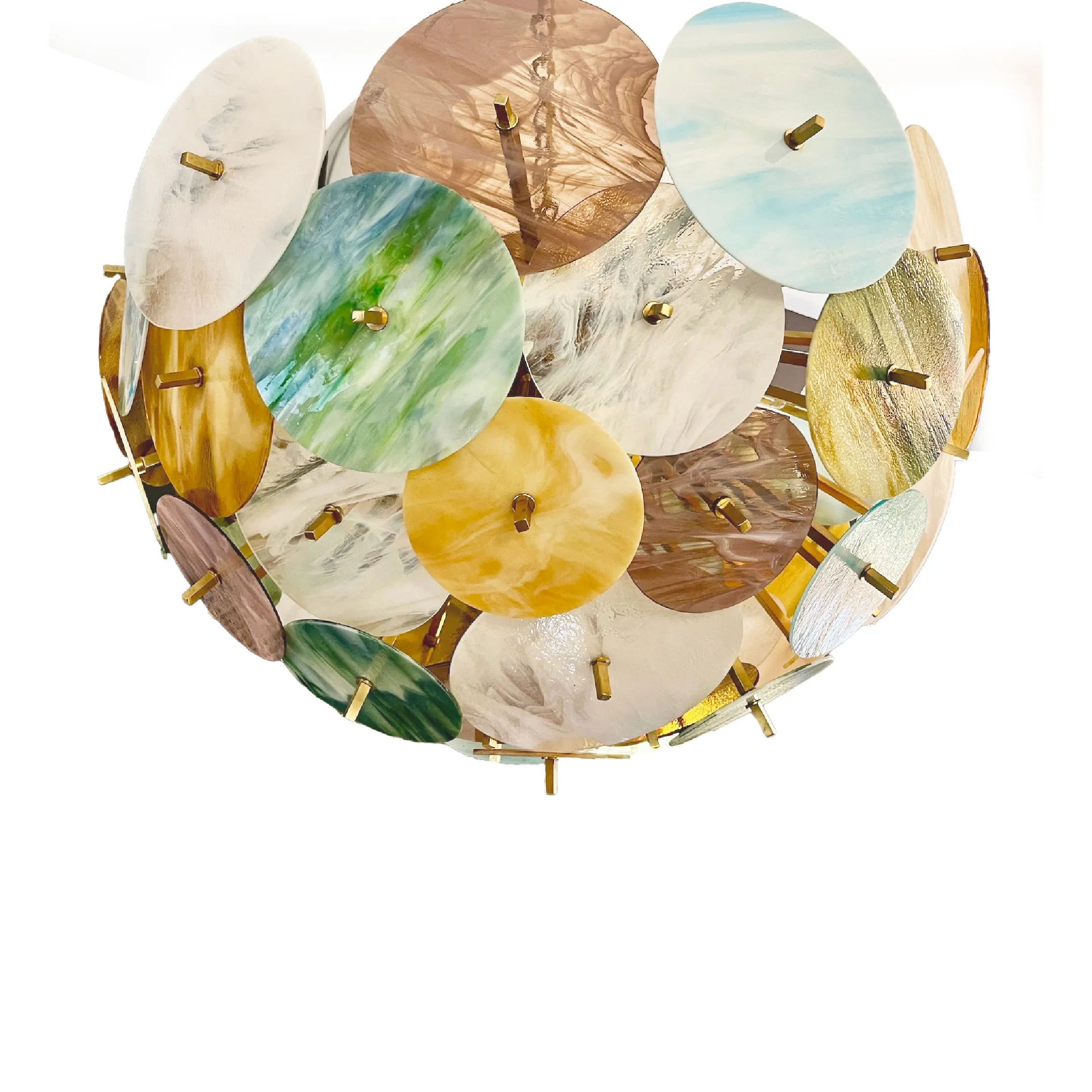Contemporary Italian Amber White Aqua Blue Green Murano Glass Sputnik Flushmount