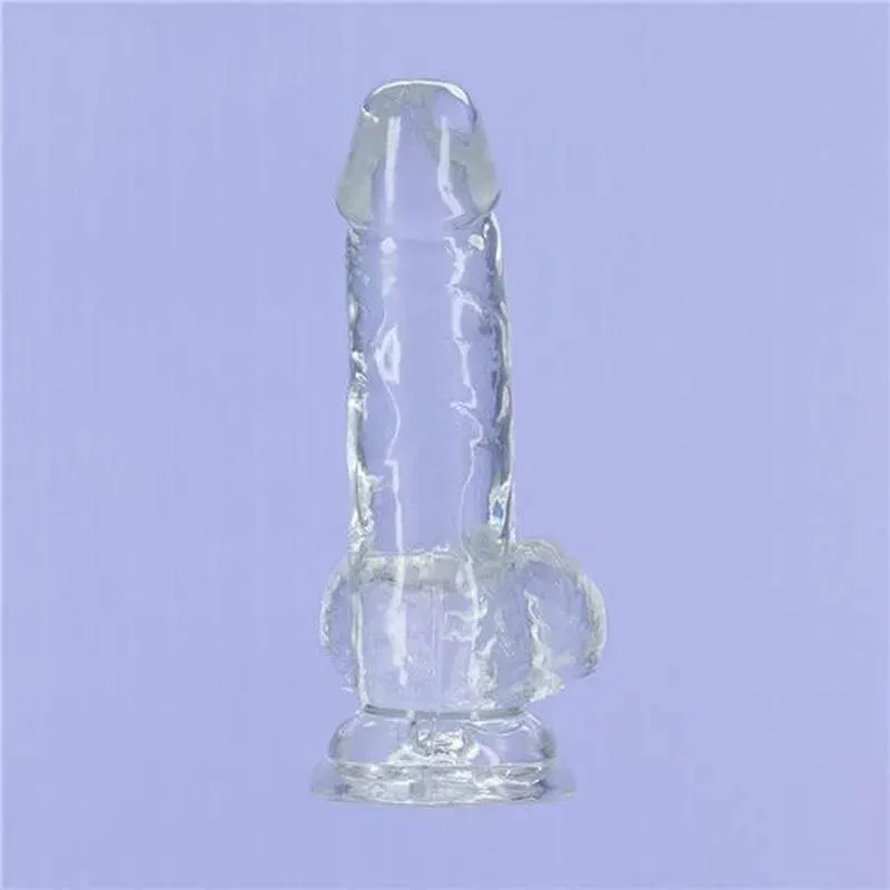 Crystal Dildo w Balls 6in Clear