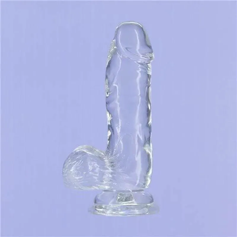 Crystal Dildo w Balls 6in Clear
