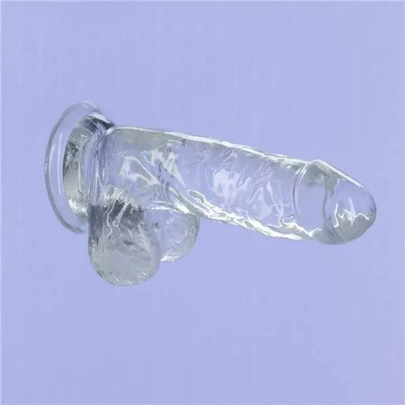 Crystal Dildo w Balls 6in Clear