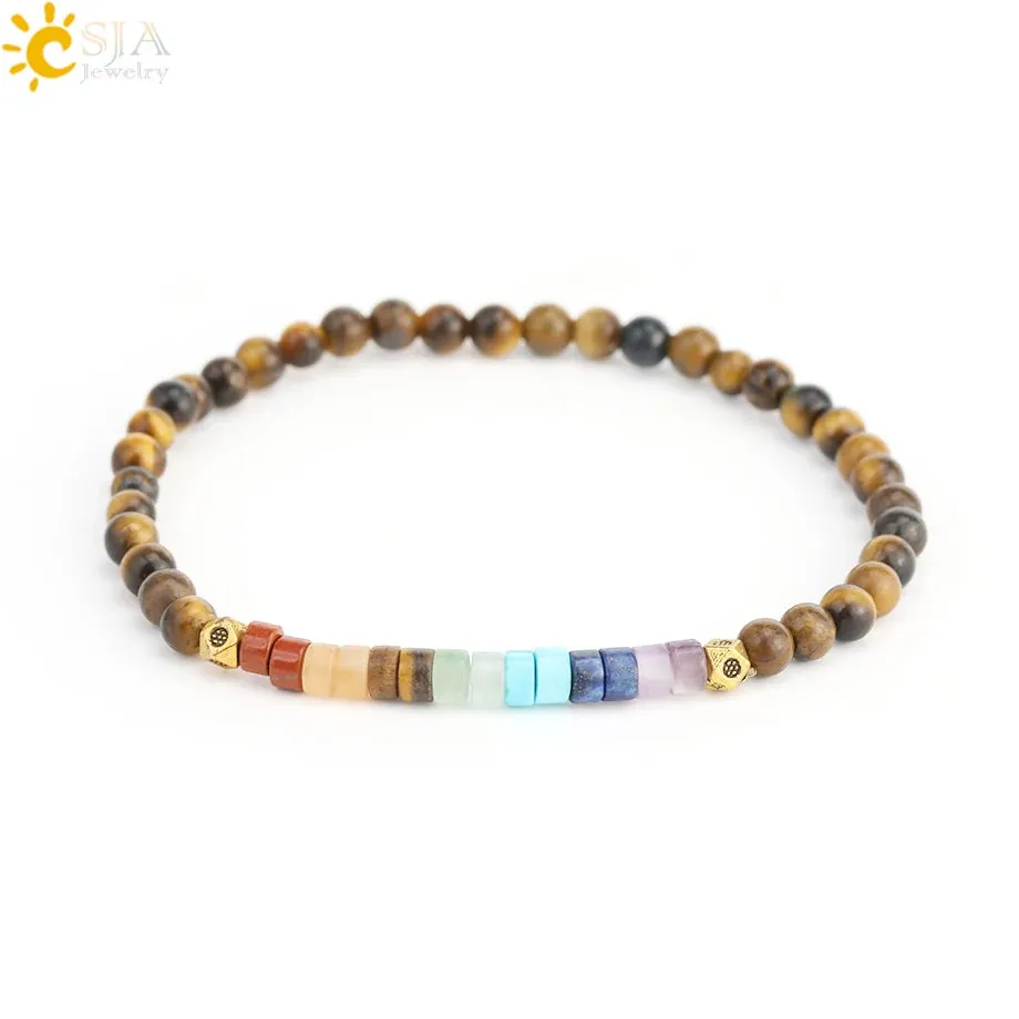 CSJA Natural Stone 7 Chakra Bracelet Amethysts Quartz Jewelry