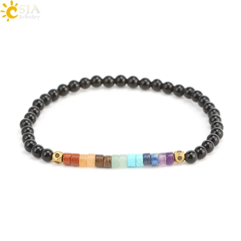 CSJA Natural Stone 7 Chakra Bracelet Amethysts Quartz Jewelry